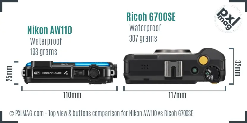 Nikon AW110 vs Ricoh G700SE top view buttons comparison