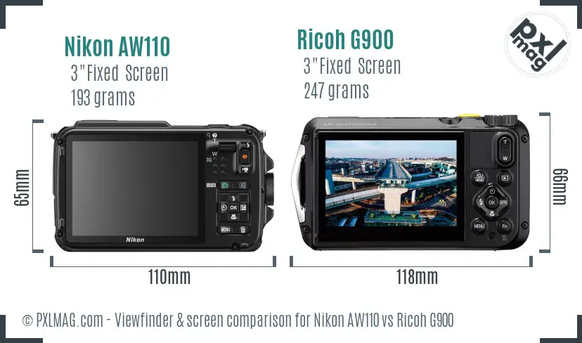 Nikon AW110 vs Ricoh G900 Screen and Viewfinder comparison