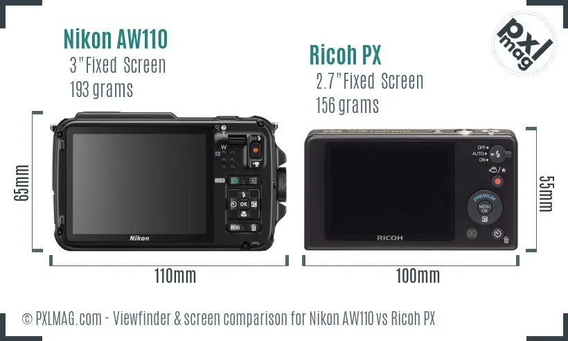 Nikon AW110 vs Ricoh PX Screen and Viewfinder comparison Nikon AW110 vs Ricoh PX Screen and Viewfinder comparison