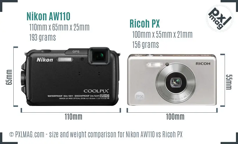 Nikon AW110 vs Ricoh PX size comparison Nikon AW110 vs Ricoh PX size comparison