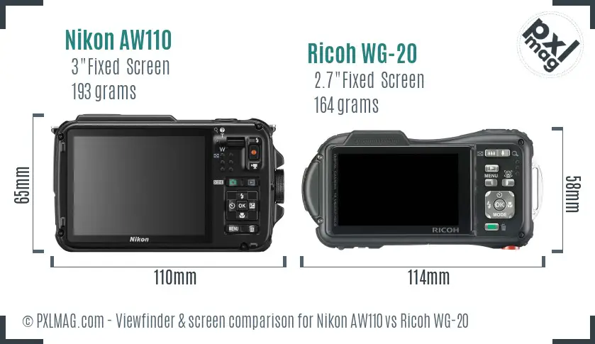 Nikon AW110 vs Ricoh WG-20 Screen and Viewfinder comparison