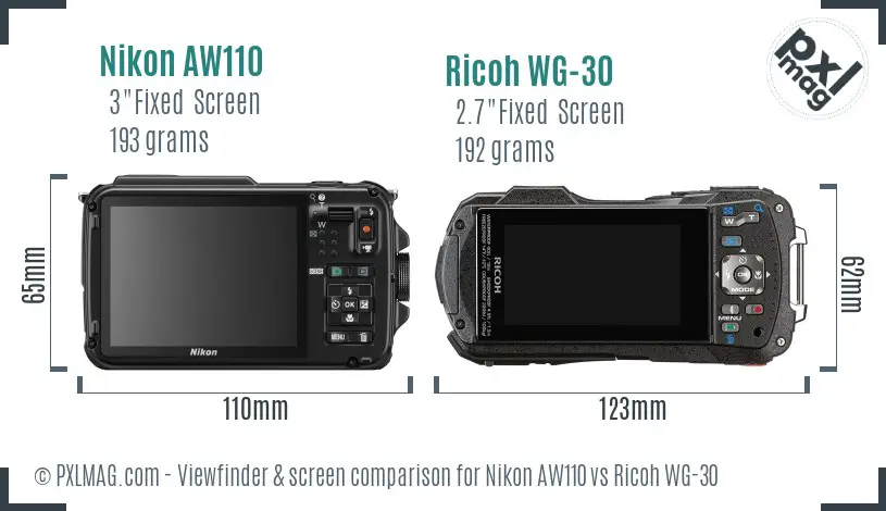 Nikon AW110 vs Ricoh WG-30 Screen and Viewfinder comparison