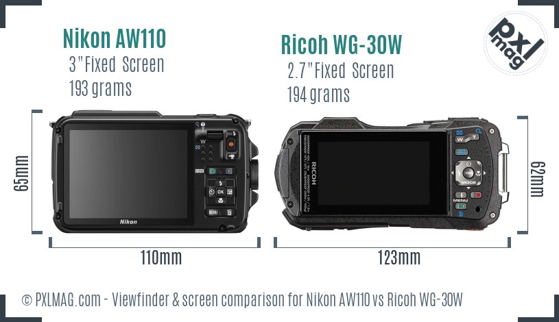 Nikon AW110 vs Ricoh WG-30W Screen and Viewfinder comparison