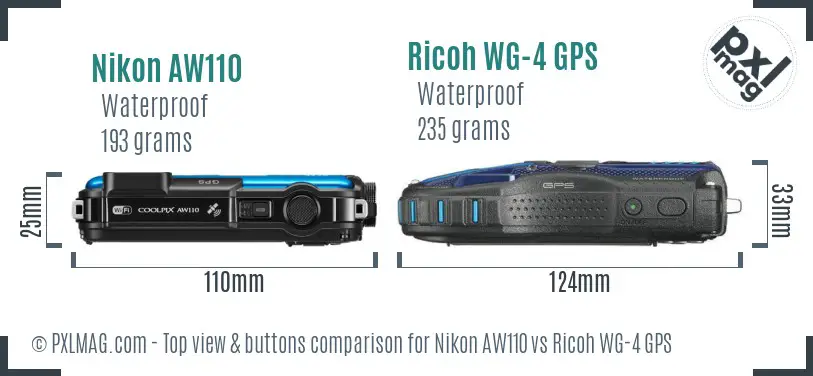 Nikon AW110 vs Ricoh WG-4 GPS top view buttons comparison Nikon AW110 vs Ricoh WG-4 GPS top view buttons comparison