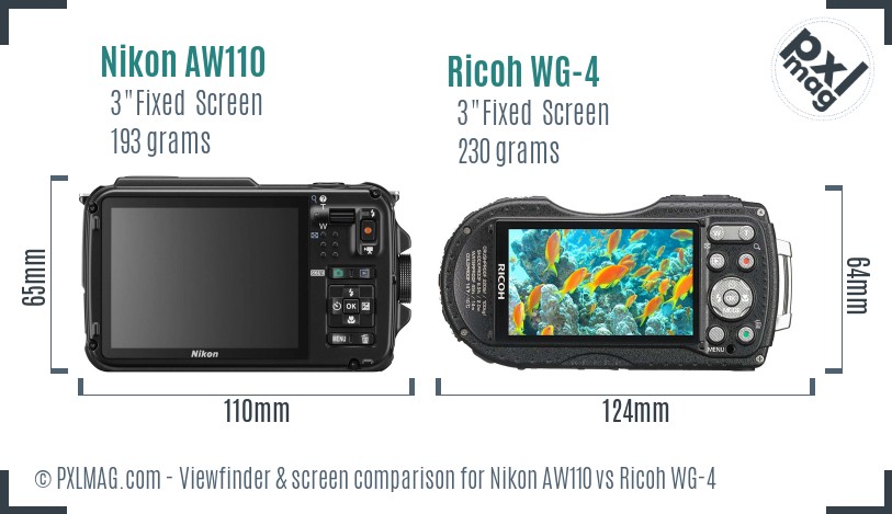 Nikon AW110 vs Ricoh WG-4 Screen and Viewfinder comparison
