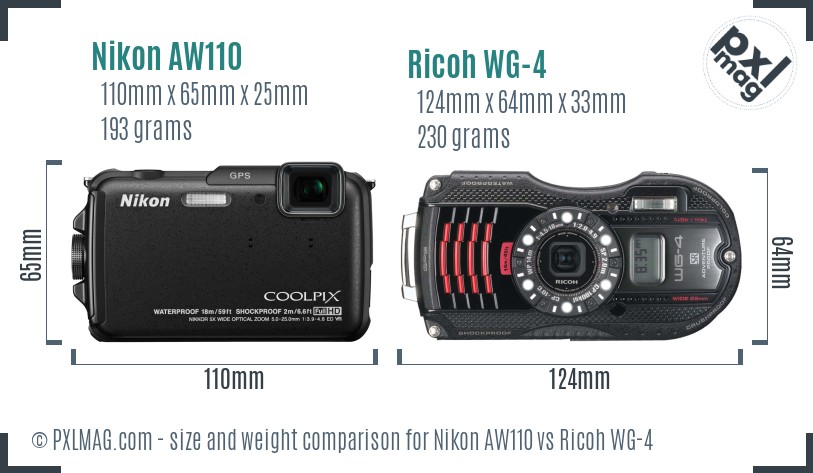Nikon AW110 vs Ricoh WG-4 size comparison Nikon AW110 vs Ricoh WG-4 size comparison