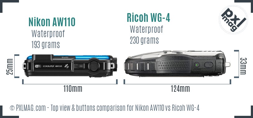 Nikon AW110 vs Ricoh WG-4 top view buttons comparison