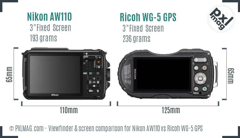 Nikon AW110 vs Ricoh WG-5 GPS Screen and Viewfinder comparison