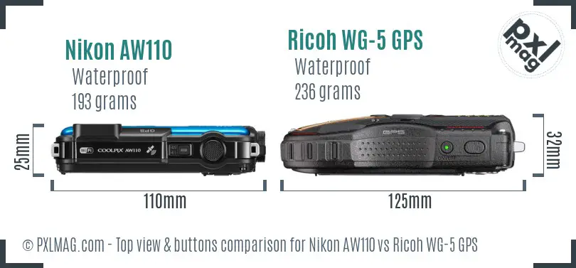 Nikon AW110 vs Ricoh WG-5 GPS top view buttons comparison