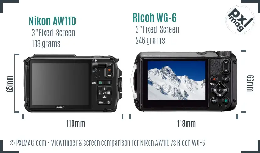 Nikon AW110 vs Ricoh WG-6 Screen and Viewfinder comparison