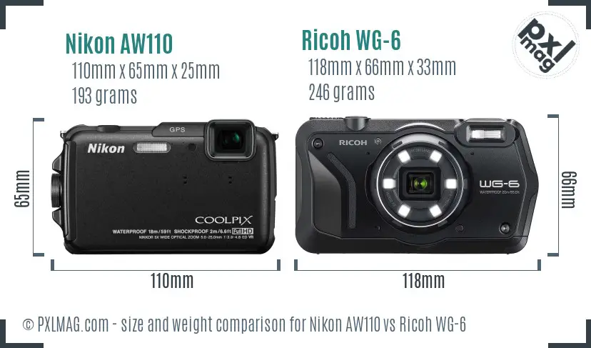 Nikon AW110 vs Ricoh WG-6 size comparison