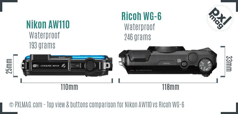 Nikon AW110 vs Ricoh WG-6 top view buttons comparison