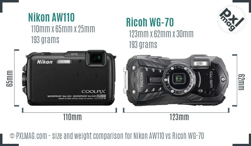 Nikon AW110 vs Ricoh WG-70 size comparison Nikon AW110 vs Ricoh WG-70 size comparison