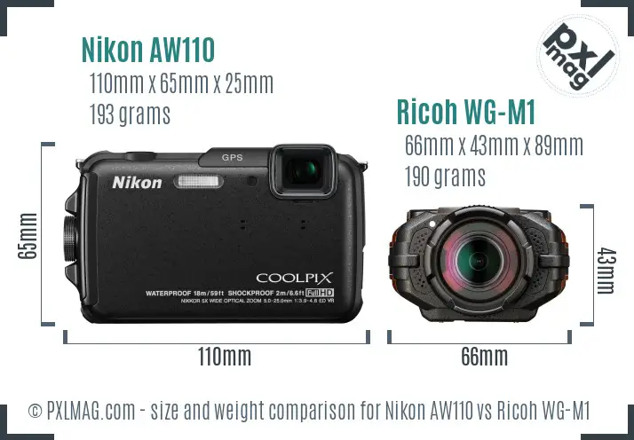 Nikon AW110 vs Ricoh WG-M1 size comparison Nikon AW110 vs Ricoh WG-M1 size comparison
