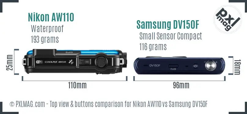 Nikon AW110 vs Samsung DV150F top view buttons comparison