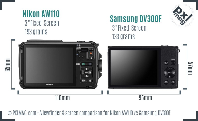 Nikon AW110 vs Samsung DV300F Screen and Viewfinder comparison