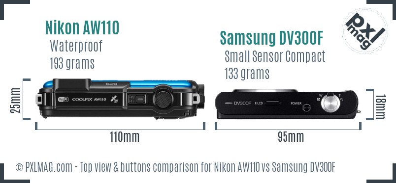 Nikon AW110 vs Samsung DV300F top view buttons comparison