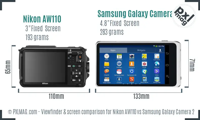 Nikon AW110 vs Samsung Galaxy Camera 2 Screen and Viewfinder comparison