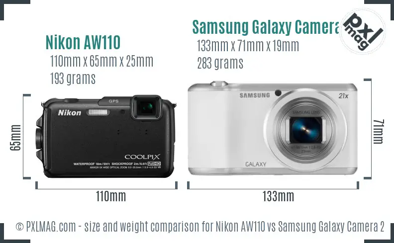 Nikon AW110 vs Samsung Galaxy Camera 2 size comparison