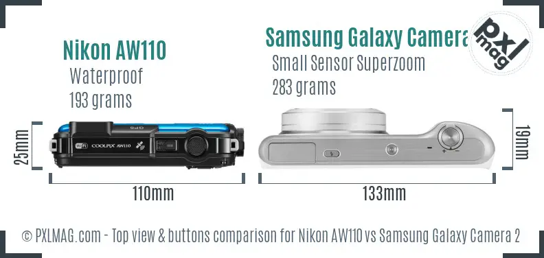 Nikon AW110 vs Samsung Galaxy Camera 2 top view buttons comparison