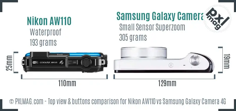 Nikon AW110 vs Samsung Galaxy Camera 4G top view buttons comparison