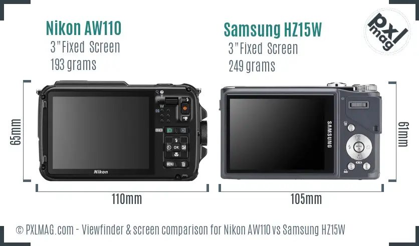 Nikon AW110 vs Samsung HZ15W Screen and Viewfinder comparison