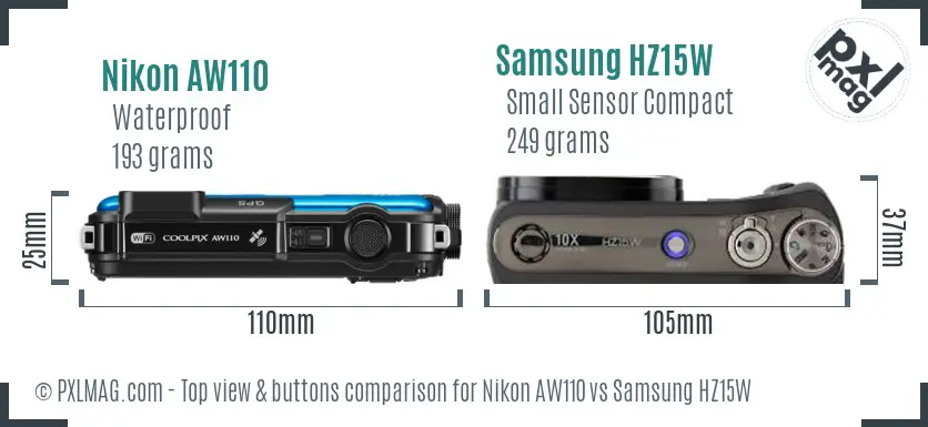 Nikon AW110 vs Samsung HZ15W top view buttons comparison