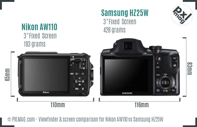 Nikon AW110 vs Samsung HZ25W Screen and Viewfinder comparison Nikon AW110 vs Samsung HZ25W Screen and Viewfinder comparison