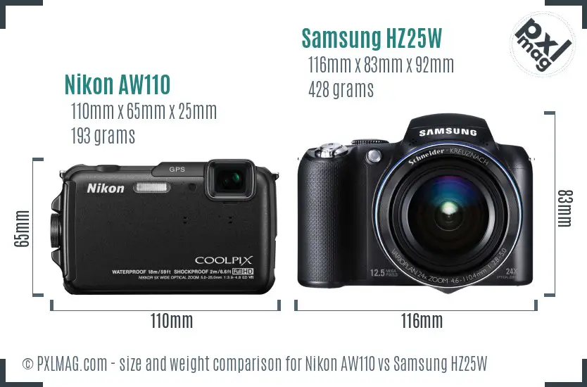 Nikon AW110 vs Samsung HZ25W size comparison Nikon AW110 vs Samsung HZ25W size comparison