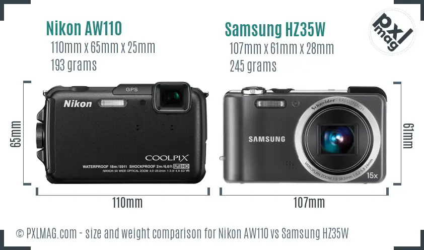 Nikon AW110 vs Samsung HZ35W size comparison Nikon AW110 vs Samsung HZ35W size comparison