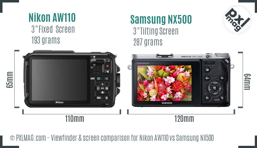 Nikon AW110 vs Samsung NX500 Screen and Viewfinder comparison