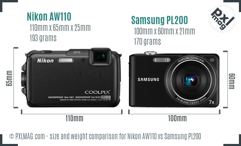 Nikon AW110 vs Samsung PL200 size comparison