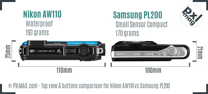 Nikon AW110 vs Samsung PL200 top view buttons comparison