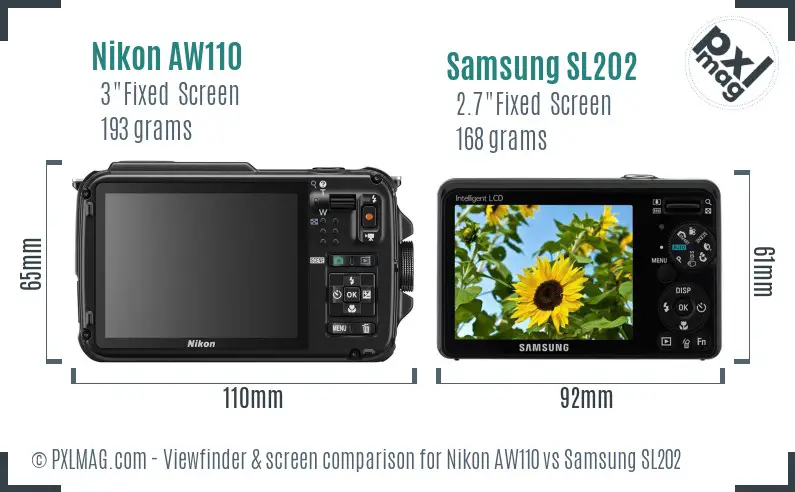 Nikon AW110 vs Samsung SL202 Screen and Viewfinder comparison