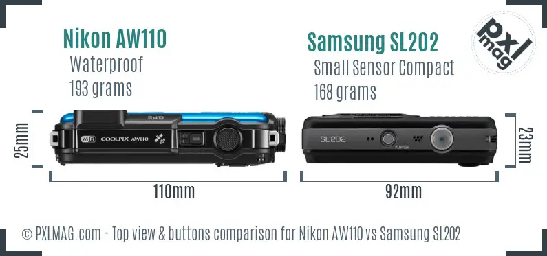 Nikon AW110 vs Samsung SL202 top view buttons comparison
