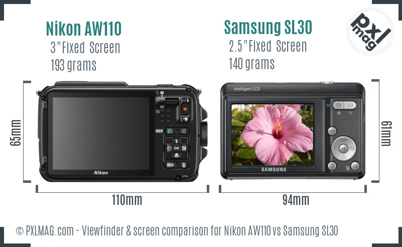 Nikon AW110 vs Samsung SL30 Screen and Viewfinder comparison