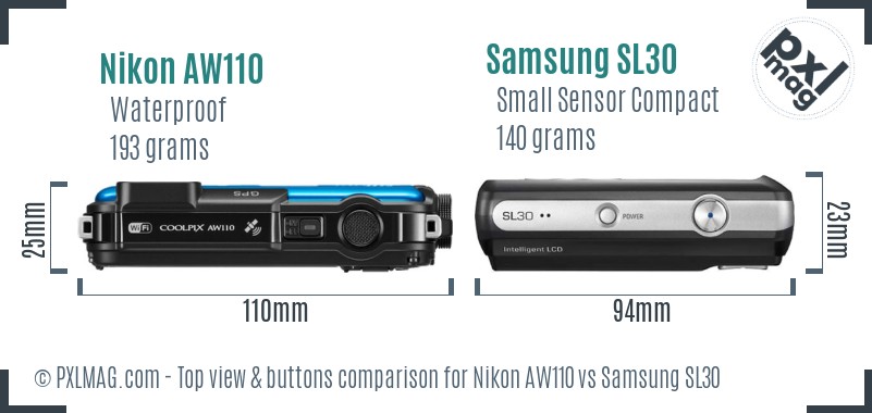 Nikon AW110 vs Samsung SL30 top view buttons comparison