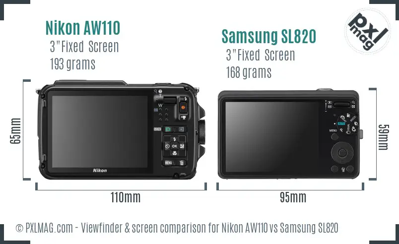 Nikon AW110 vs Samsung SL820 Screen and Viewfinder comparison