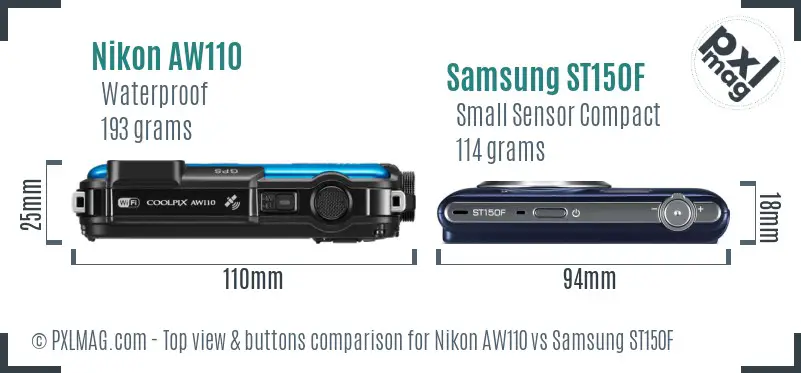 Nikon AW110 vs Samsung ST150F top view buttons comparison Nikon AW110 vs Samsung ST150F top view buttons comparison