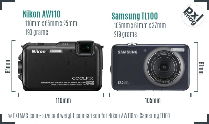 Nikon AW110 vs Samsung TL100 size comparison