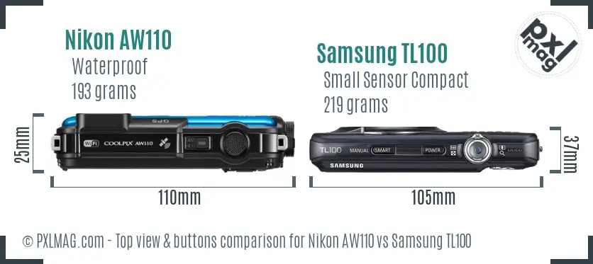 Nikon AW110 vs Samsung TL100 top view buttons comparison