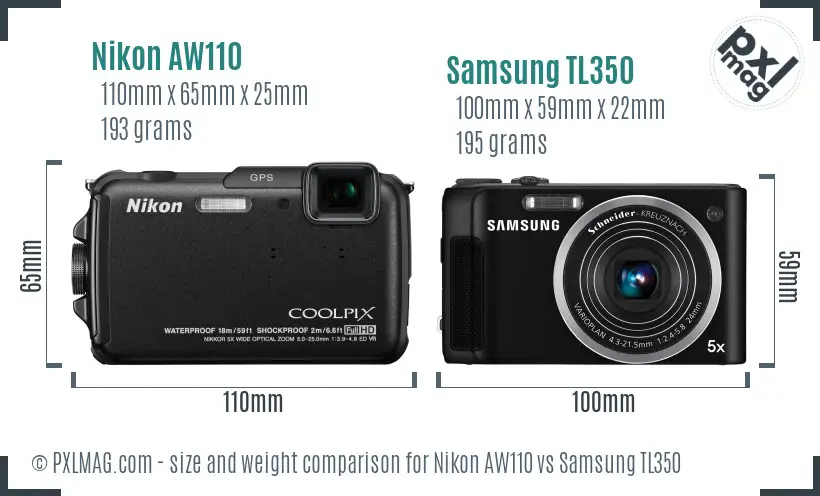 Nikon AW110 vs Samsung TL350 size comparison Nikon AW110 vs Samsung TL350 size comparison