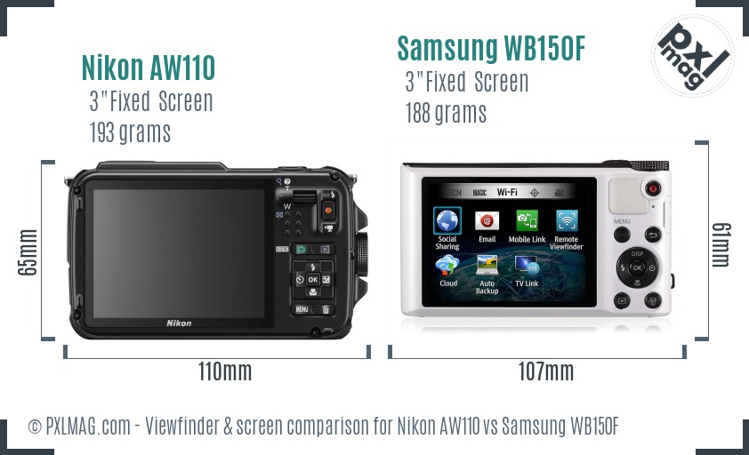 Nikon AW110 vs Samsung WB150F Screen and Viewfinder comparison