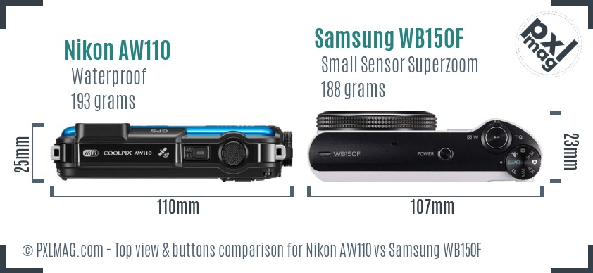 Nikon AW110 vs Samsung WB150F top view buttons comparison
