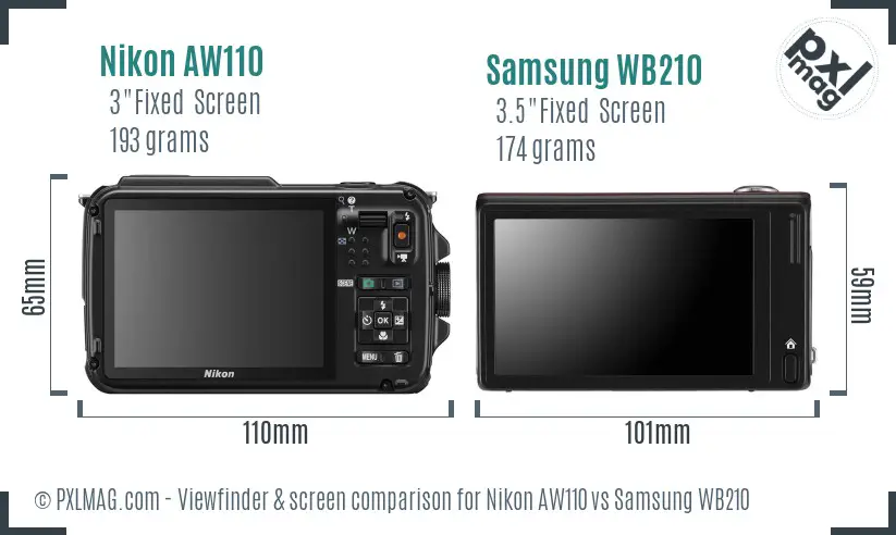 Nikon AW110 vs Samsung WB210 Screen and Viewfinder comparison