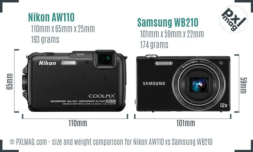 Nikon AW110 vs Samsung WB210 size comparison