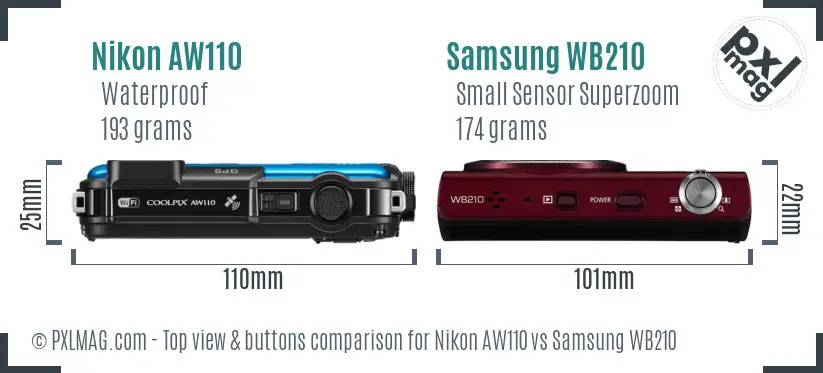 Nikon AW110 vs Samsung WB210 top view buttons comparison