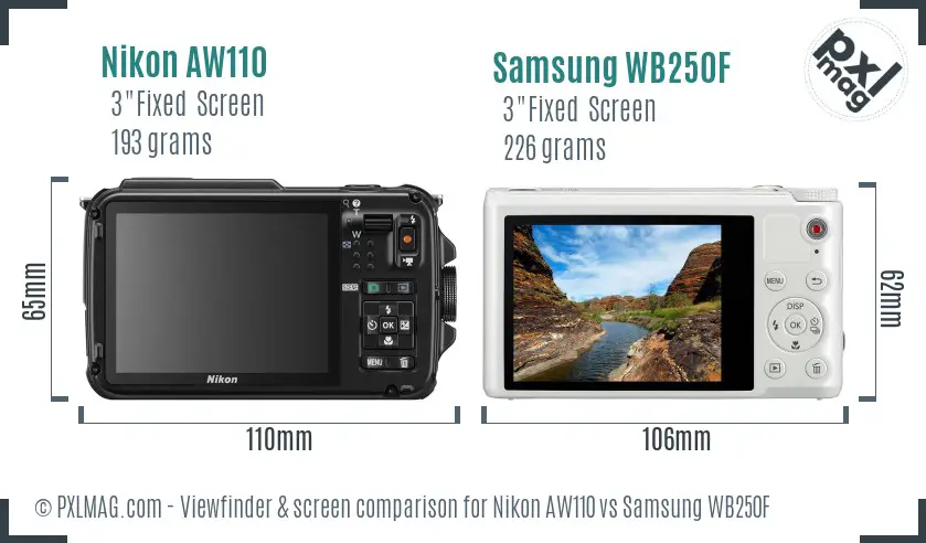 Nikon AW110 vs Samsung WB250F Screen and Viewfinder comparison