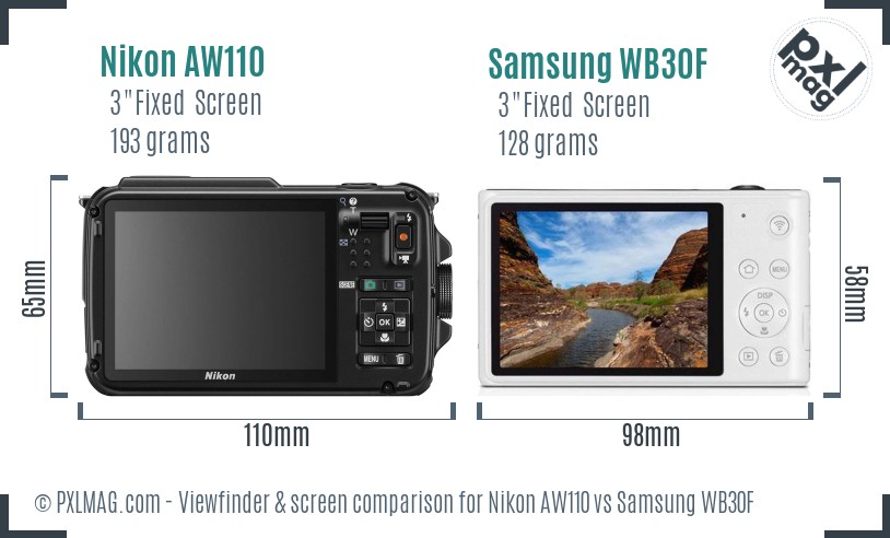 Nikon AW110 vs Samsung WB30F Screen and Viewfinder comparison