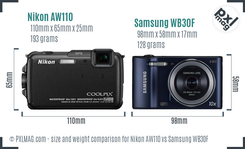 Nikon AW110 vs Samsung WB30F size comparison Nikon AW110 vs Samsung WB30F size comparison